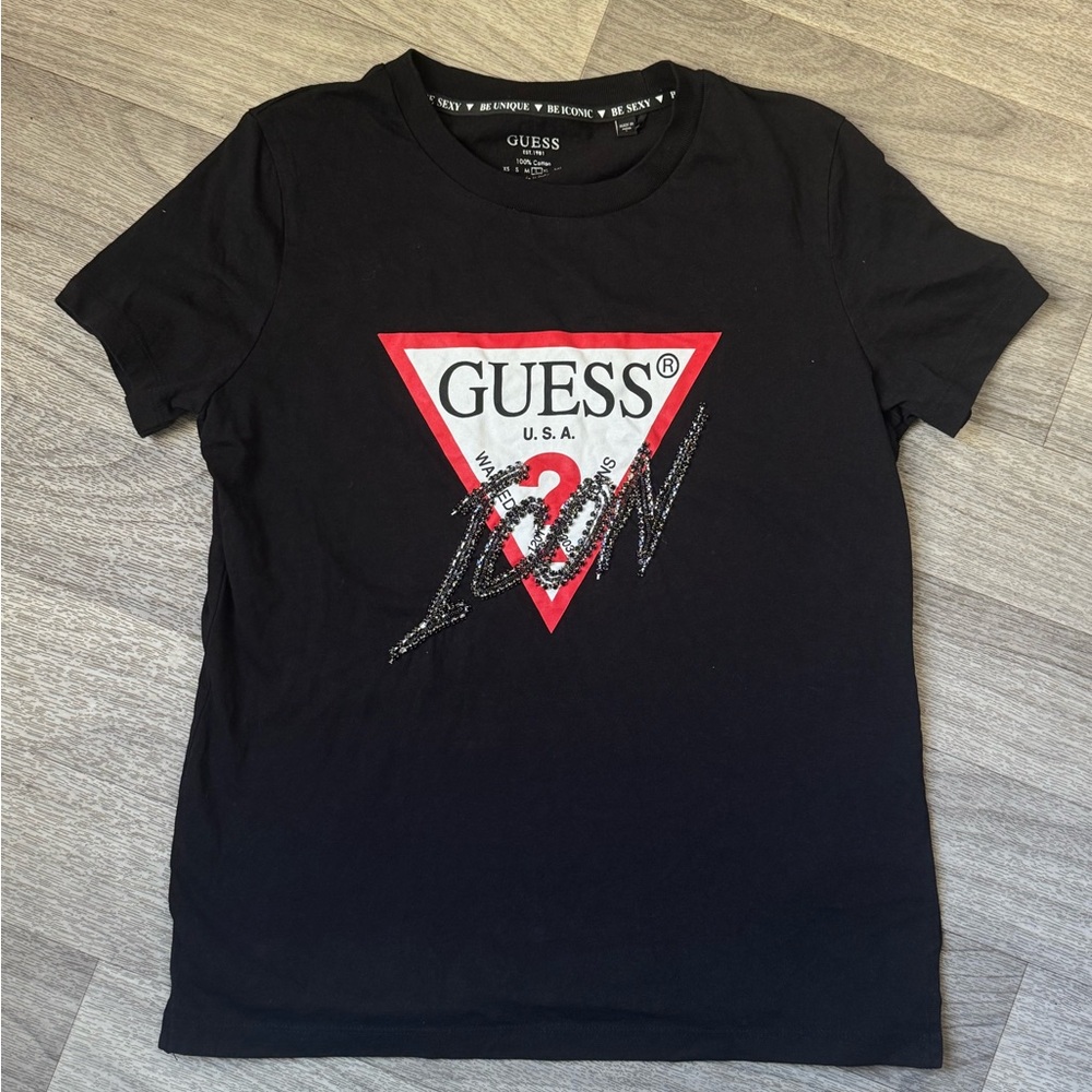Guess icon Black Tee beaded icon‎ size L